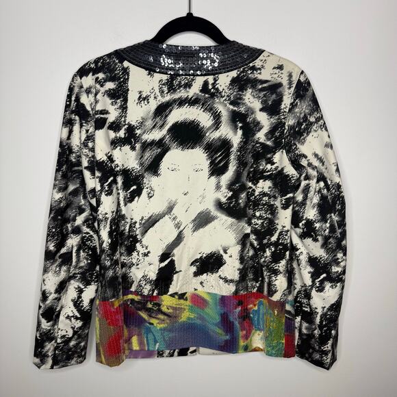 Chico's Womens Black and White Sequin Geisha Jacket Size 0 (Small) - Picture 2 of 6